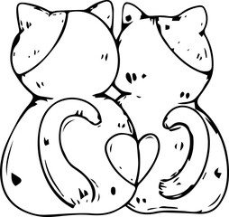 Hand drawn cute cat illustration on transparent background.