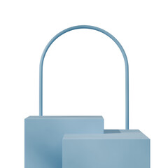Fototapeta premium block shape light blue podium in square, arch backdrop 3d render image of transparent background 