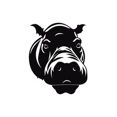 hippo silhouette on white background, in black, 
