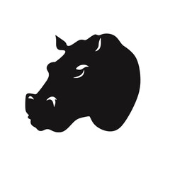 hippo silhouette on white background, in black, 