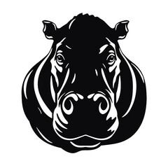 hippo silhouette on white background, in black, 