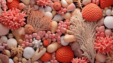 Assorted Pink and Red Seashells and Starfish Collection