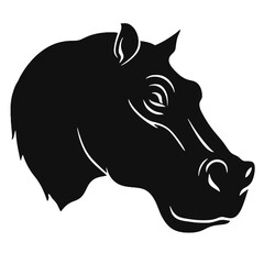 hippo silhouette on white background, in black, 