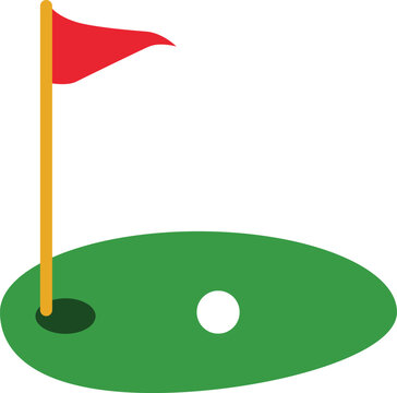 recommend clip art: Golf course green with flag icon. Flagstick and golf ball sign. golf red flag on green grass and hole logo. Golf course symbol. flat style.