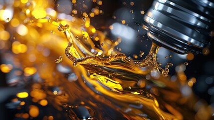 Automotive, Oil wave splashing in car engine with lubricant oil. Concept of lubricate motor oil and gears for engine.