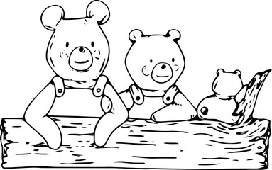 Hand drawn bear family cartoon illustration on transparent background.