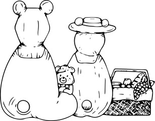 Hand drawn bear family cartoon illustration on transparent background.