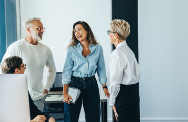 Collaboration in a finance company: Business professionals having a team meeting