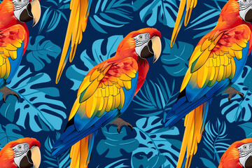 Fototapeta premium illustration of a parrot on blue background