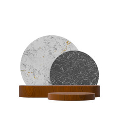 marble backdrop 3d image render, transparent background of curved wood podium in square
