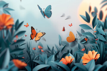 butterfly in spring flowers