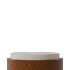 ceramic beige cylinder in square, wood textured rendering 3d of transparent background

