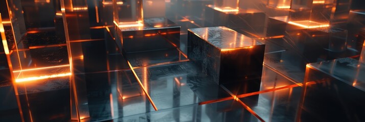 Futuristic Abstract Glowing Blocks Digital Background