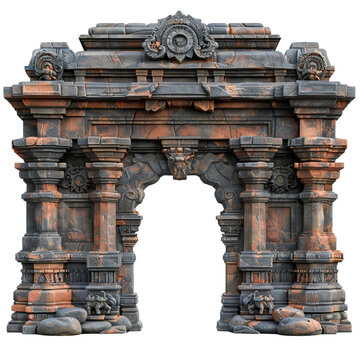 temple gate - A stone archway with ornate carvings. isolated on transparent background, element remove background, element for design
