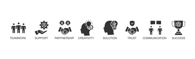 Collaboration banner web icon illustration concept with icon of teamwork, support, partnership, creativity, solution, trust, communication, success