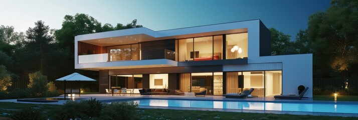 Modern Luxury Home Exterior at Twilight