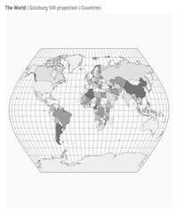 World Map. Ginzburg VIII projection. Countries style. High Detail World map for infographics, education, reports, presentations. Vector illustration.