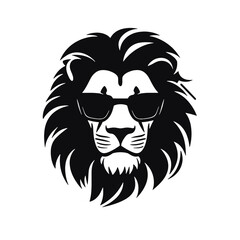 Portrait of Lion with glasses and headphones. Hand-drawn illustration. Vector