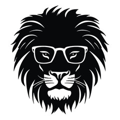 Portrait of Lion with glasses and headphones. Hand-drawn illustration. Vector