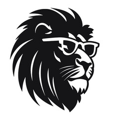 Portrait of Lion with glasses and headphones. Hand-drawn illustration. Vector
