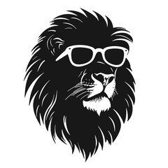 Portrait of Lion with glasses and headphones. Hand-drawn illustration. Vector
