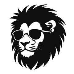 Portrait of Lion with glasses and headphones. Hand-drawn illustration. Vector