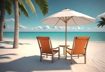 Fototapeta premium lounge chairs and umbrella on the beach