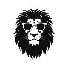 Portrait of Lion with glasses and headphones. Hand-drawn illustration. Vector