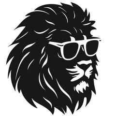 Portrait of Lion with glasses and headphones. Hand-drawn illustration. Vector
