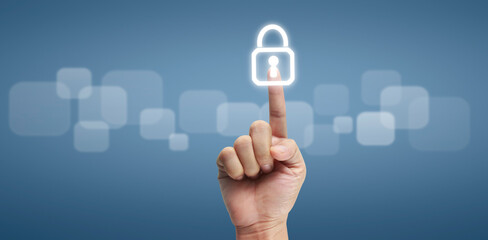 Hand pushing on  touch screen interface