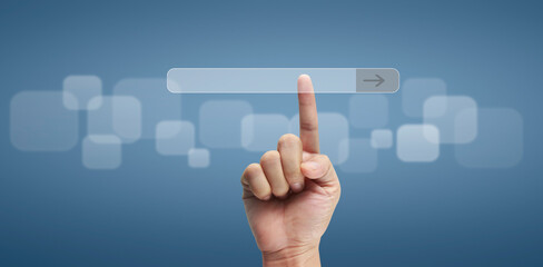 Hand pushing on  touch screen interface