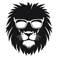 Portrait of Lion with glasses and headphones. Hand-drawn illustration. Vector