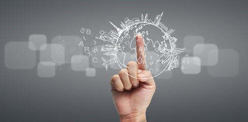 Hand pushing on  touch screen interface