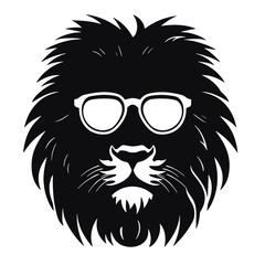 Portrait of Lion with glasses and headphones. Hand-drawn illustration. Vector