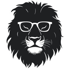 Portrait of Lion with glasses and headphones. Hand-drawn illustration. Vector