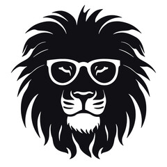 Portrait of Lion with glasses and headphones. Hand-drawn illustration. Vector