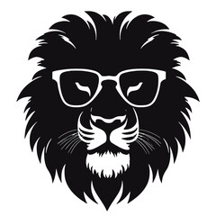 Portrait of Lion with glasses and headphones. Hand-drawn illustration. Vector