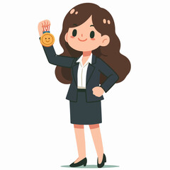 flat design illustration of a business woman showing her award medal