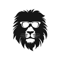 Lion head with sunglasses. Vector illustration isolated on white background.