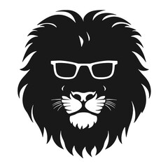 Lion head with sunglasses. Vector illustration isolated on white background.