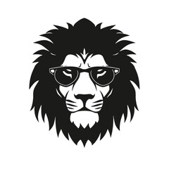 Lion head with sunglasses. Vector illustration isolated on white background.
