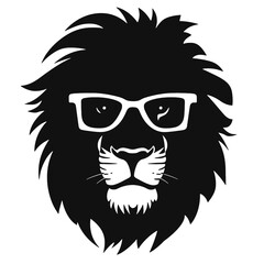 Lion head with sunglasses. Vector illustration isolated on white background.