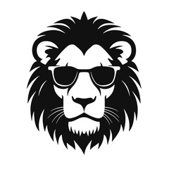 Lion head with sunglasses. Vector illustration isolated on white background.