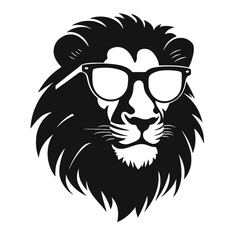 Lion head with sunglasses. Vector illustration isolated on white background.