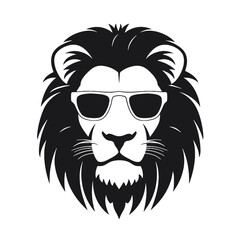 Lion head with sunglasses. Vector illustration isolated on white background.
