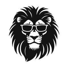 Lion head with sunglasses. Vector illustration isolated on white background.