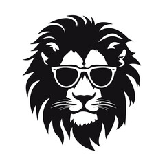 Lion head with sunglasses. Vector illustration isolated on white background.