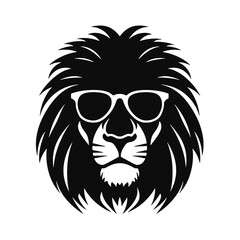 Obraz premium Lion head with sunglasses. Vector illustration isolated on white background.