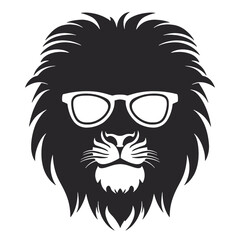 Lion head with sunglasses. Vector illustration isolated on white background.