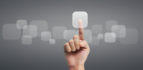 Hand pushing on  touch screen interface